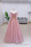 Pink Tulle Long A Line Prom Dress with Bow, Pink Prom Graduation Dress