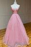 Pink Tulle Long Backless Prom Dress, A Line V Neck Prom Dress