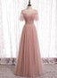 Pink Tulle Long Prom Dresses, A-Line Evening Party Dresses