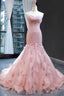 Pink Tulle Prom Dresses Sweetheart Mermaid Long Formal Dress with Ruffles,Wedding Prom Dresses