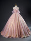 Pink Tulle Sequins Long Prom Dress, Pink Tulle Long Formal Prom Gown