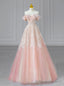 Pink Tulle Sequins Off the Shoulder Bead Prom Dress