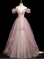 Pink Tulle Sequins Spaghetti Straps Beading Prom Dress