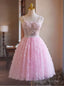 Pink Tulle Sequins Straps Homecoming Dress