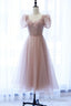 Pink Tulle Short Prom Dress, Cute Short Sleeve Prom Dress
