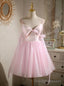 Pink Tulle Spaghetti Straps Pearls Homecoming Dress