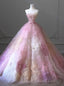 Pink Tulle Strapless Flower Prom Dress