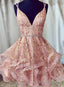 Pink Tulle Straps Lace-up Short Prom Dress Homecoming Dress, Pink Prom Dress