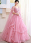 Pink Tulle Sweet 16 Prom Dresses With Lace Applique Prom Dresses Pink Quinceanera Dress