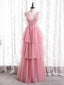 Pink Tulle V-neck Beading Sequins Prom Dress