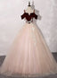 Pink Tulle with Velvet Top Long Prom Dress Prom Dres, Ball Gowns Sweet 16 Dresses