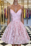 Pink v neck lace short prom Dresses pink lace homecoming Dresses