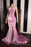 Pink Velvet Prom Prom Dresses With Mermaid Skirt