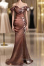 Pleat Trumpet Mermaid Coffee Sequin Prom Dresses With Slit