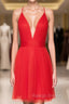Plunging V Neck Tulle Short A Line Homecoming Dress With Pleated