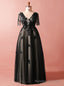 Plus Size Black Tulle Short Sleeve Empire Waist V Neck Prom Dress