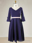 Plus Size Blue Satin Half Sleeve Prom Dress