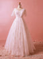 Plus Size White Short Sleeve V Neck Train Tulle Lace Wedding Dress