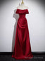 Popular Burgundy Satin Off the Shoulder Pleats Prom Dress