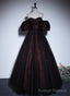 Pretty A Line Black and Red Lace Sweetheart Prom Dress, Black and Red Prom Dress