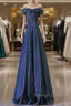 Pretty A Line Off The Shoulder Blue Sequin Long Prom Dresses Evening Gowns