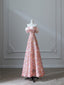 Pretty A Line Off The Shoulder Sequin Pink Floor Length Evening Dress Prom Dresses