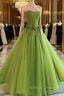 Pretty Ball Gown Strapless Bud Green Tulle Prom Dresses Evening Dress