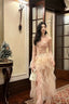 Pretty High Low Spaghetti Straps Tulle Pink Floral Ankle Length Evening Dress Prom Dresses