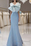 Pretty Mermaid Blue Satin Long Prom Dresses