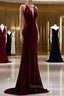 Pretty Mermaid Burgundy Velvet Long Backless Prom Dresses