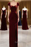Pretty Mermaid Burgundy Velvet Slit Prom Dresses