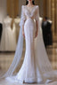Pretty Mermaid Long Sleeves Pink Prom Dress Prom Gowns