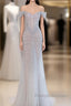 Pretty Mermaid Off The Shoulder Silver Sequin Evening Dress Prom Dresses