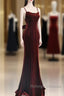 Pretty Mermaid Spaghetti Straps Wine Red Velvet Long Evening Dress Prom Dresses
