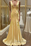 Pretty Mermaid Spaghetti Straps Yellow Backless Long Prom Dress