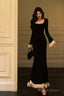 Pretty Mermaid Square Neckline Black Prom Dress Birthday Outfits Prom Gown