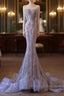 Pretty Mermaid Strapless Lilac Sequin Beads Prom Dress Long Prom Dresses