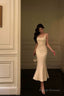 Pretty Mermaid Straps White Tea Length Prom Dress Birthday Outfits Prom Gowns