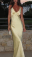 Pretty Mermaid V Neckline Long Yellow Satin Prom Dress Prom Dress