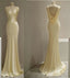 Pretty Mermaid V Neckline Yellow Satin Prom Dresses With Ruffle Long Evening Dress