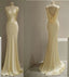 Pretty Mermaid V Neckline Yellow Satin Prom Dress With Ruffle Long Prom Dresses