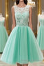 Pretty Round-Neck Lace Tulle Short Green Prom Dress Lace Homecoming Dress