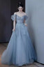 Princess A Line Blue Sequin Long Prom Dresses