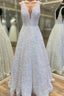 Princess A-line V Neck Sleeveless Velvet Sequins Long/Floor-Length Prom Dress With Pockets
