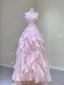Princess Ball Gown Strapless Long Pink Prom Dress