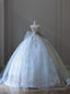 Princess Ball Gowns Strapless Neckline Long Sequin Light Sky Blue Long Wedding Dresses Brides Dress