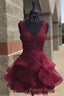 Princess Lace Appliques Dark Green Homecoming Dresses with Flounced Short Prom Dress