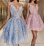 princess pink short homecoming dresses, light sky blue formal homecoming dresses, lace hoco dresses for teens