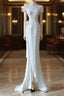 Princess Sheath High Neckline White Sequin Long Wedding Dress Brides Dresses