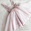 Princess V Neck Pink Appliques Short Homecoming Dress, Cute Party Gown
